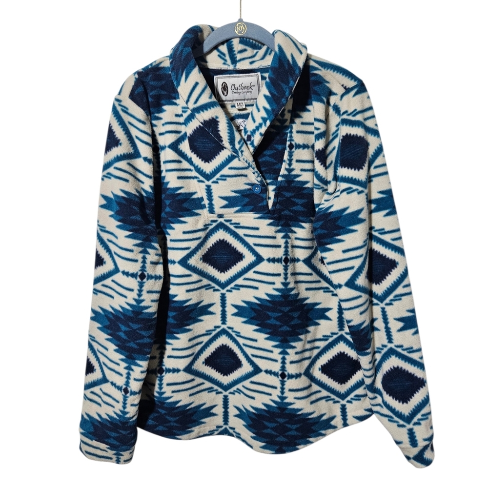 Outback Trading Blue Aztec Southwestern Bull Riding Shawl-Collar Womens Medium